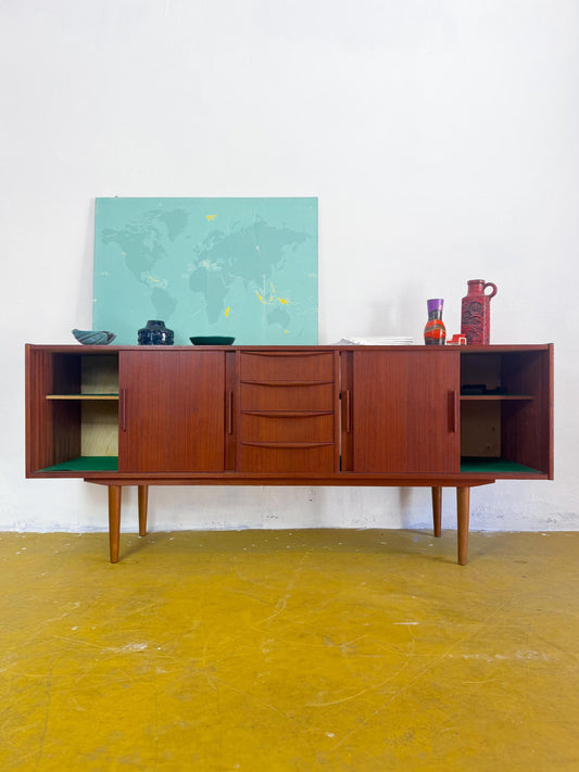 Sideboard Danese Vintage Anni '50 Teak Ante Scorrevoli Cassetti 190cm