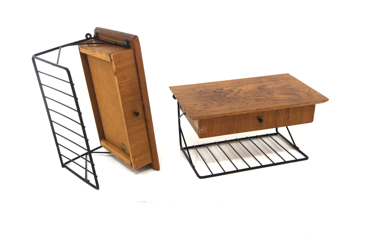 Comodini sospesi coppia design svedese vintage anni 50 teak | sw28899