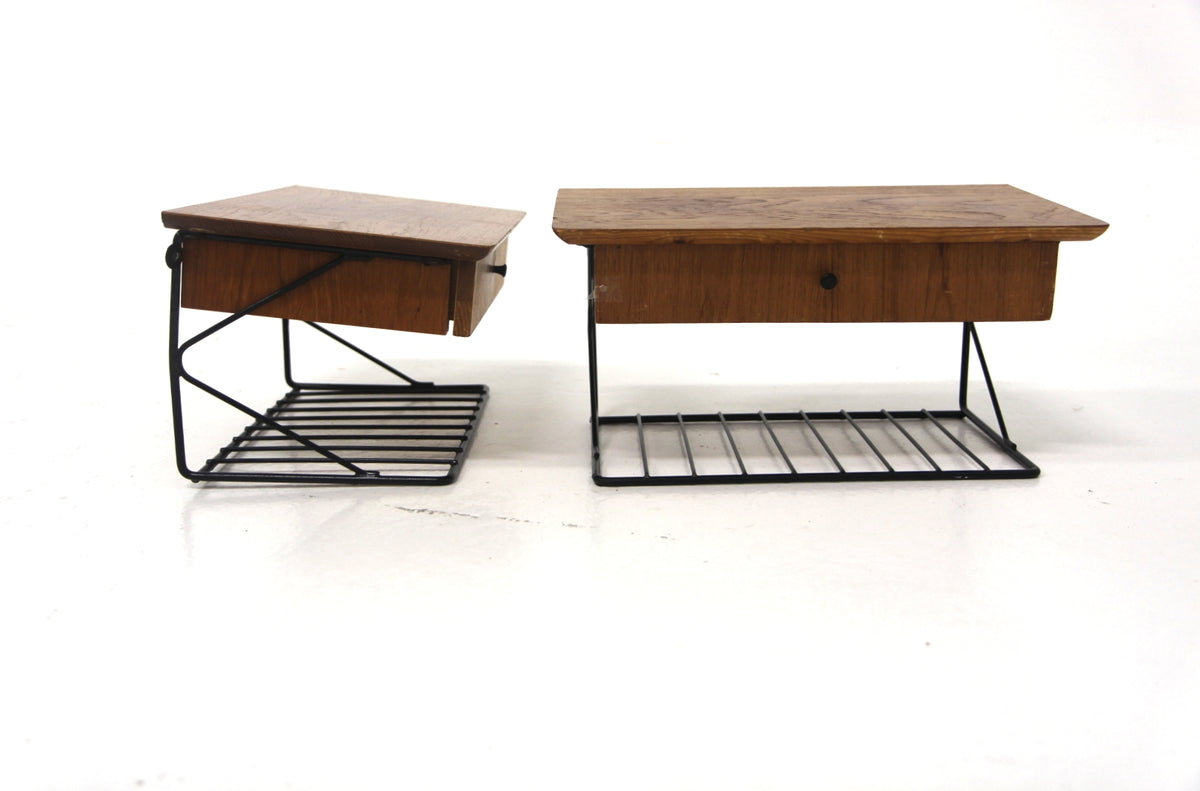 Comodini sospesi coppia design svedese vintage anni 50 teak | sw28899