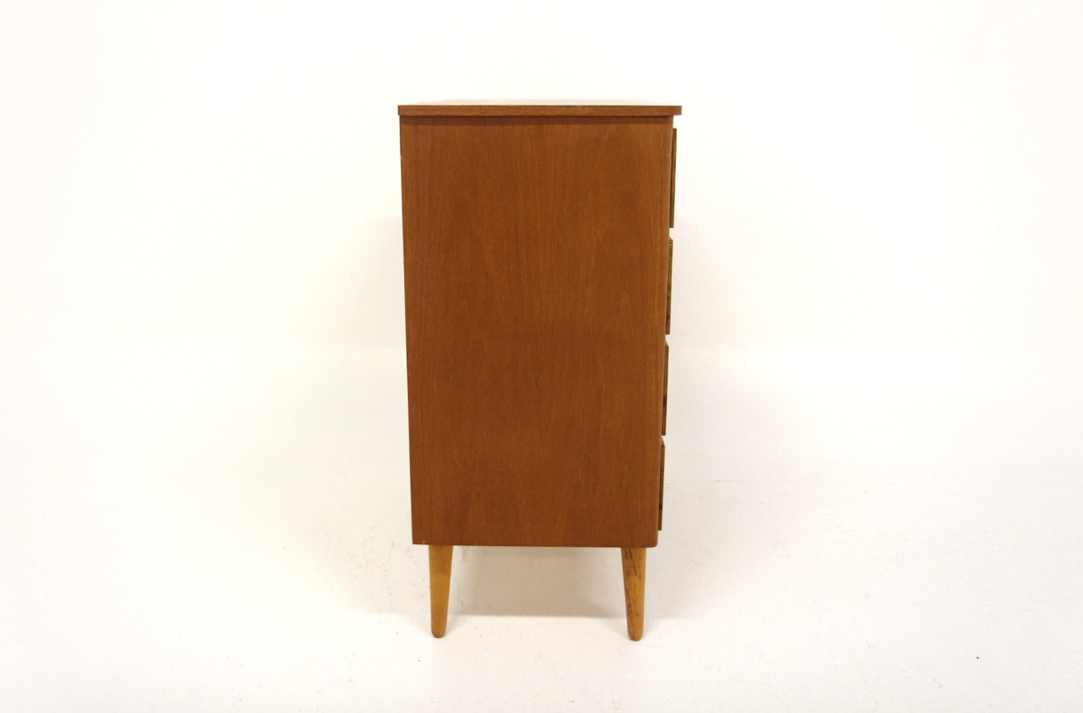 Cassettiera 4 cassetti teak e faggio design danese vintage anni 50 | sw29631