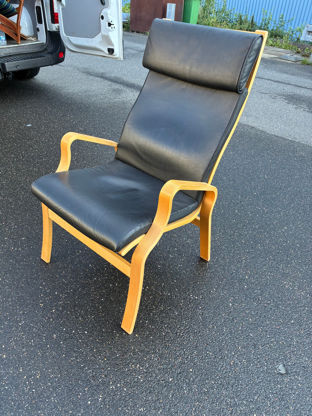 Poltrona quercia e pelle design danese vintage anni 60 | fz10636
