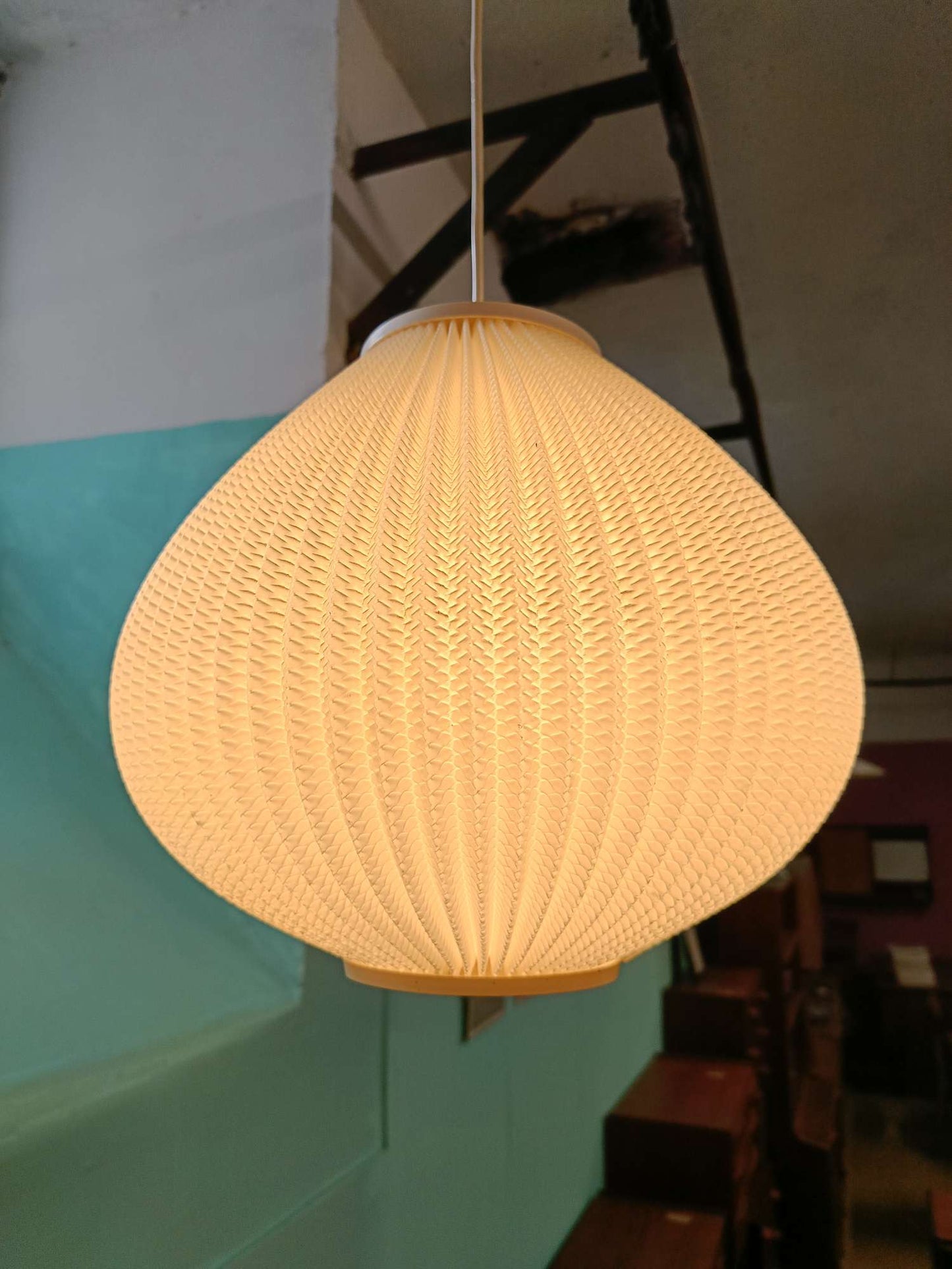 Lampadario Lars Schiøler Danese Anni '60 | Plastica Plissettata Bianca