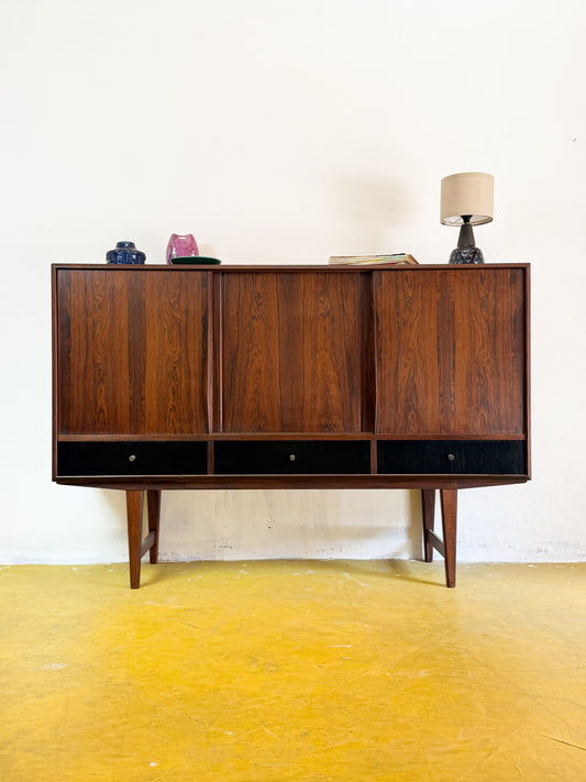 Credenza danese palissandro 165cm con cassetti laccati nero lucido