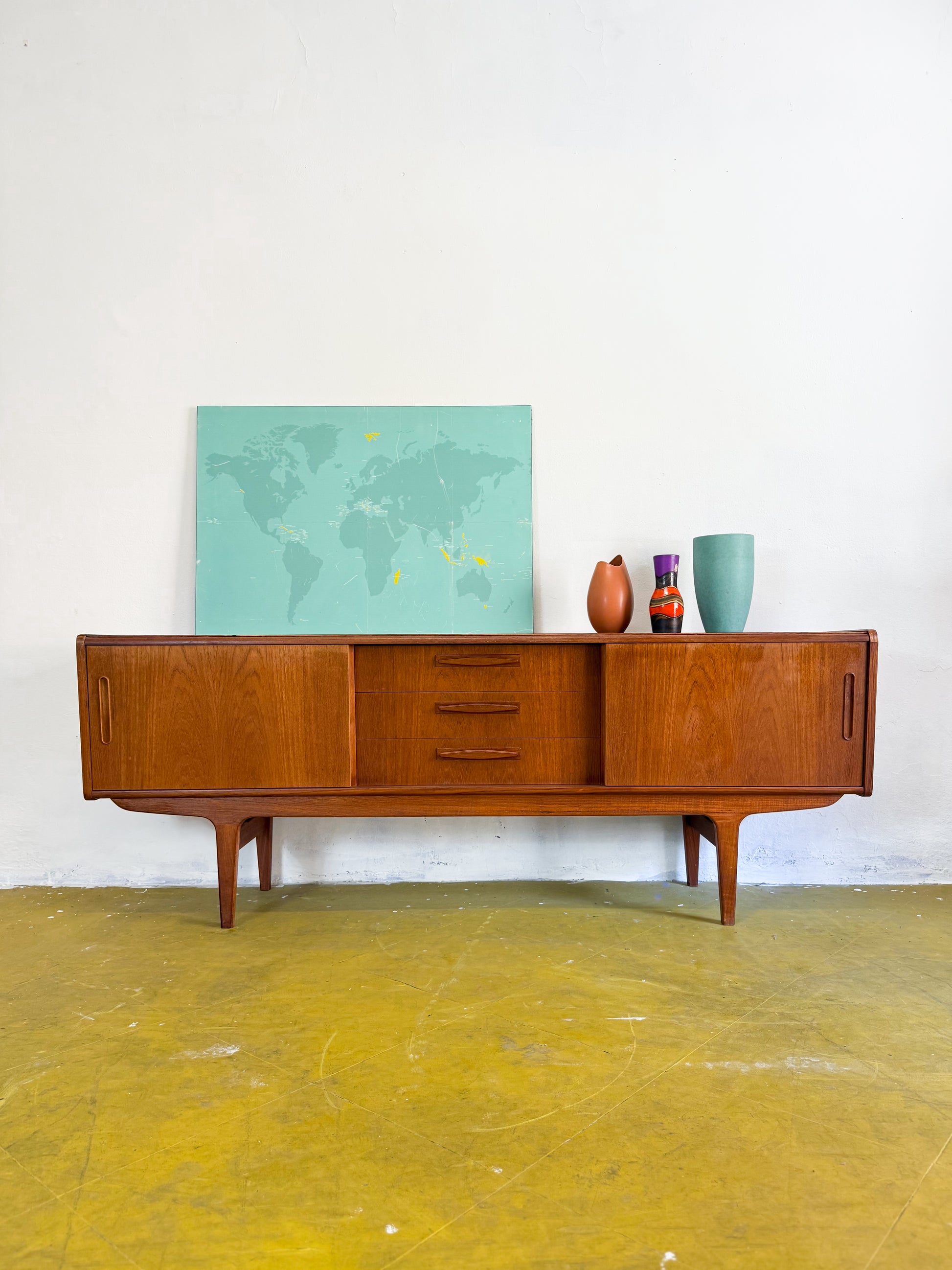 Sideboard danese teak palissandro 195cm base curva anni 50