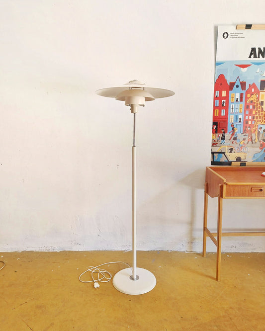Lampada terra vintage danese anni 50 dischi sovrapposti metallo bianco restaurata