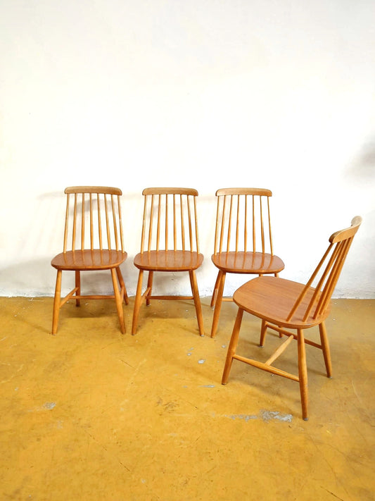 Set 4 sedie Nesto Windsor teak betulla listelli verticali vintage danese