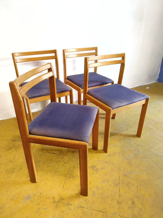 Set 4 sedie vintage danesi betulla schienale due listelli sedute blu minimaliste