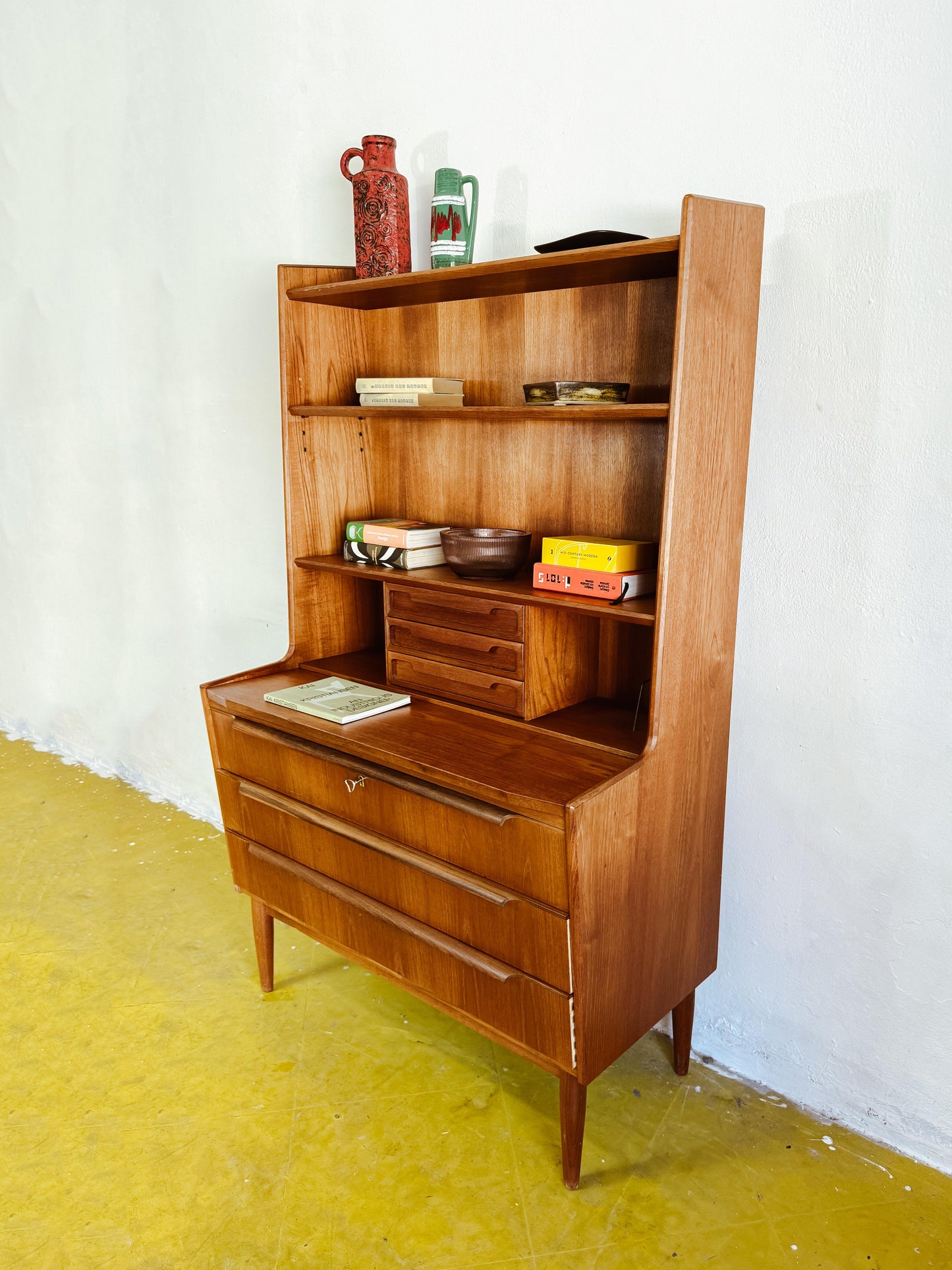 Libreria Scrittoio Vintage Danese Teak Anni '60 | Piano Estraibile