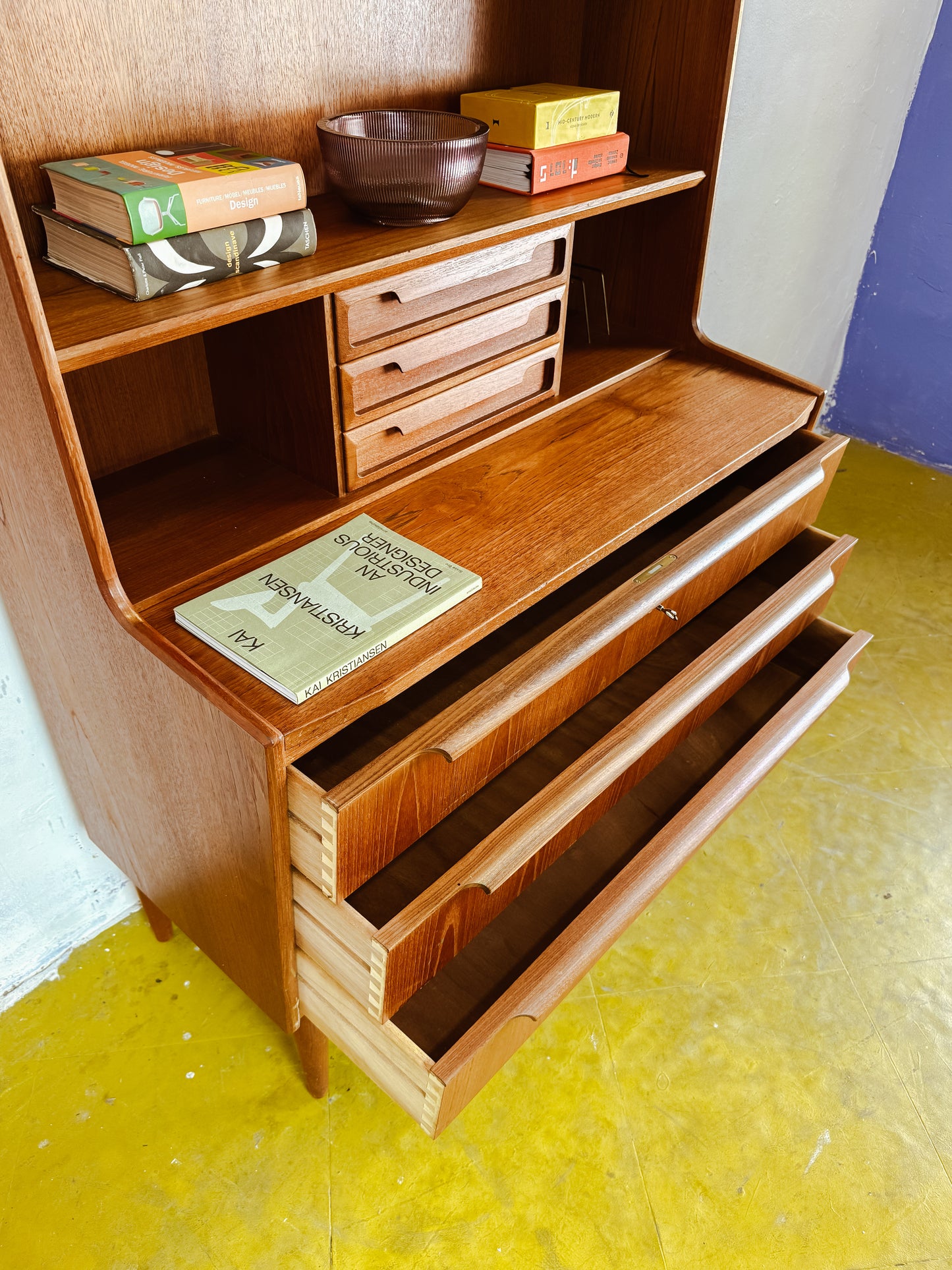 Libreria Scrittoio Vintage Danese Teak Anni '60 | Piano Estraibile