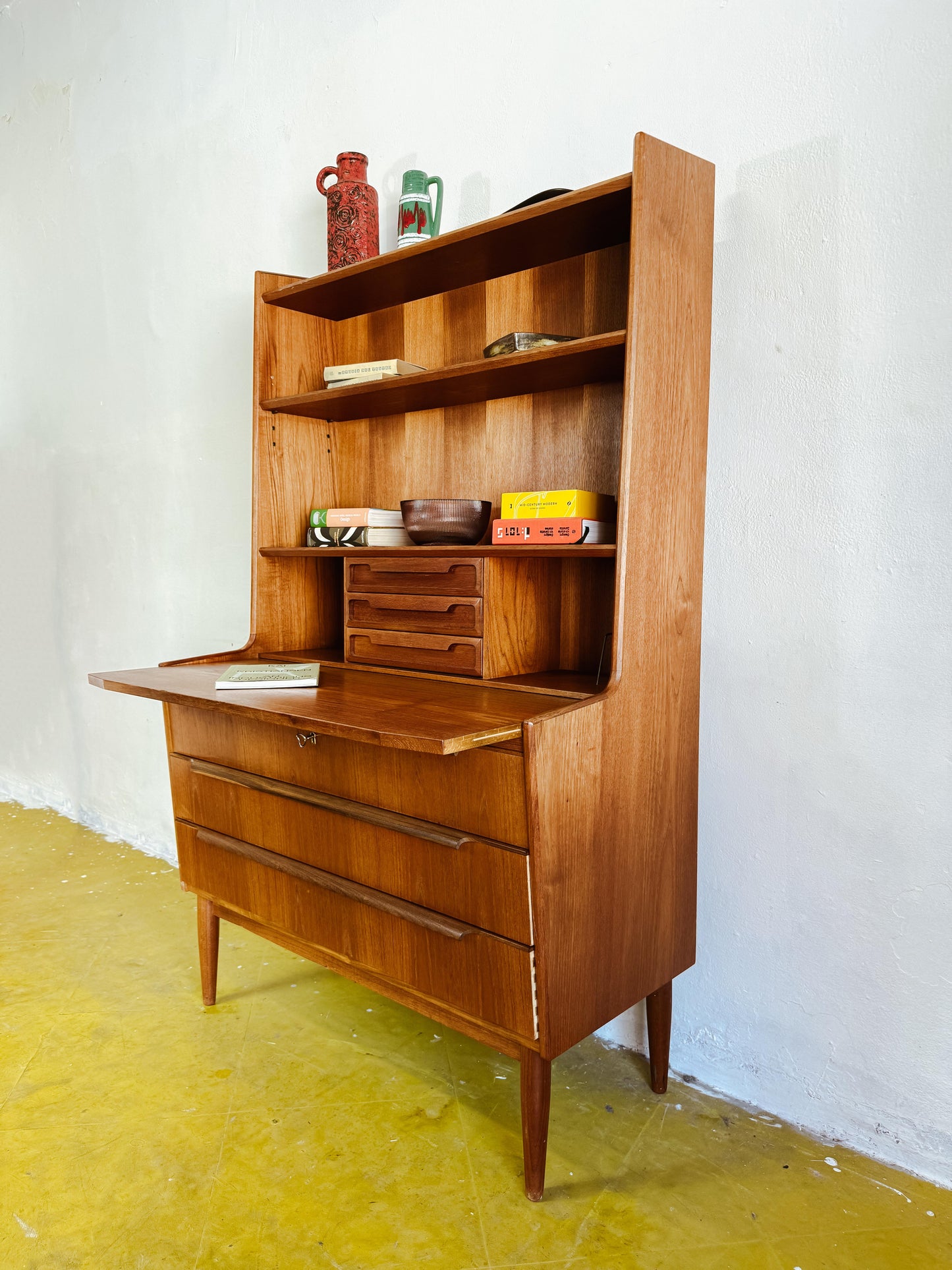 Libreria Scrittoio Vintage Danese Teak Anni '60 | Piano Estraibile