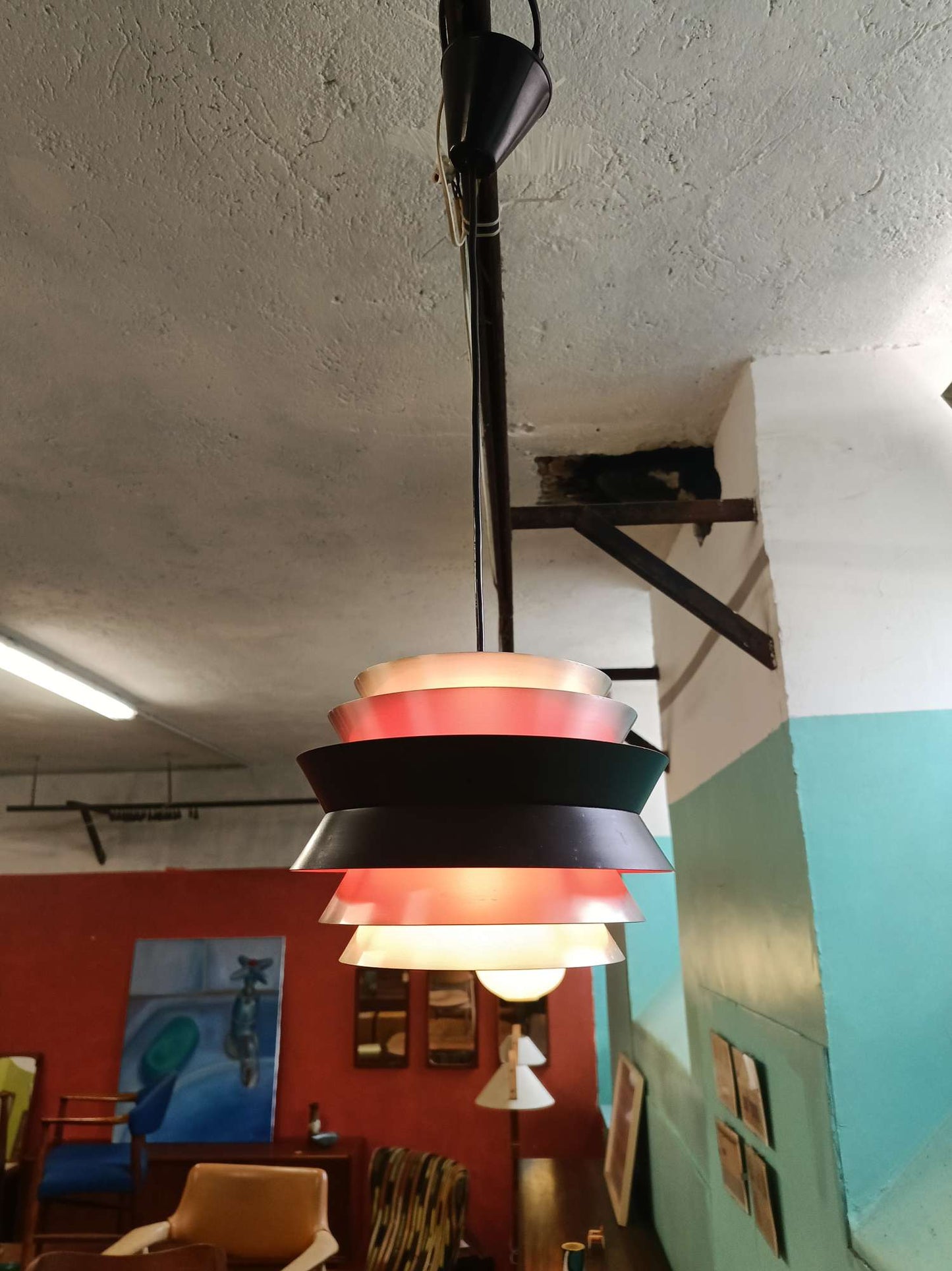 Lampadario Sospensione Thorup Danese Anni '60 | Rame Alluminio Dischi