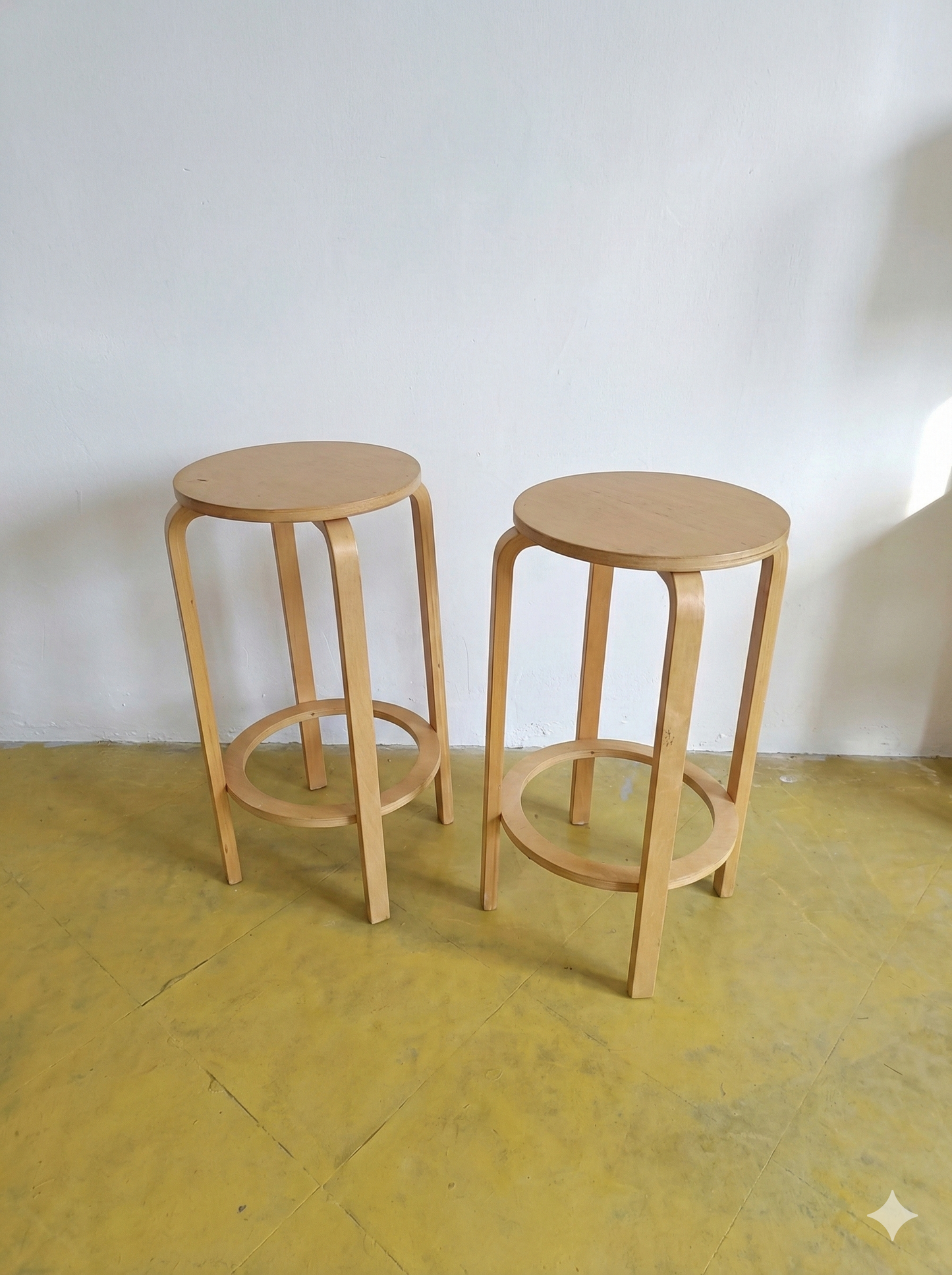 Coppia Sgabelli Alti Betulla Compensato | Vintage Scandinavi Anni 60