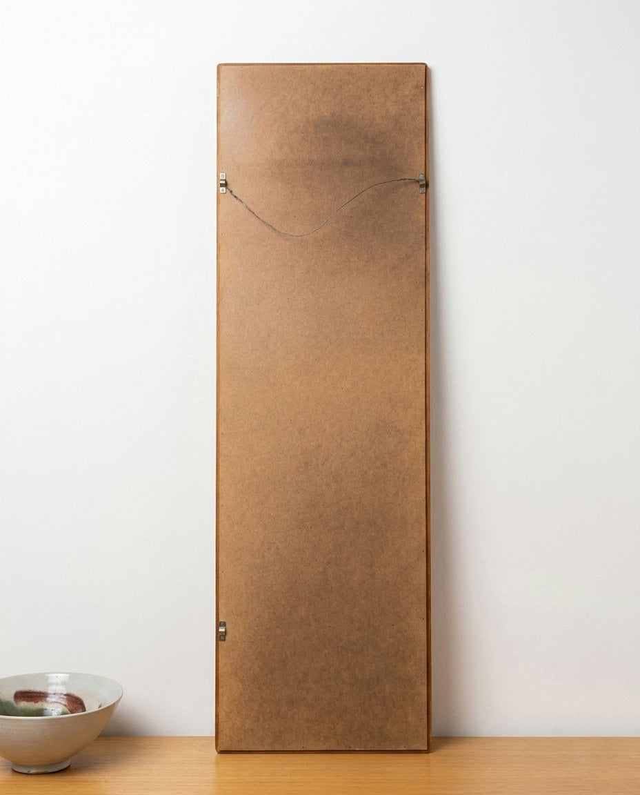 Retro dello specchio svedese vintage anni '50 con cornice in teak e sistema di per appendere originale