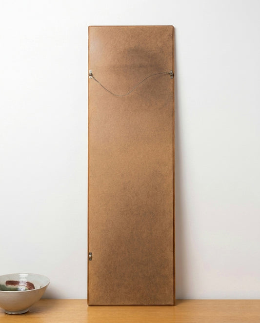 Retro dello specchio svedese vintage anni '50 con cornice in teak e sistema di per appendere originale