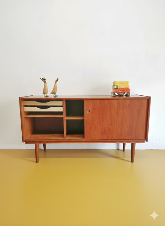 Sideboard Danese Vintage Anni '50 Teak Ante Scorrevoli Cassetti 140cm