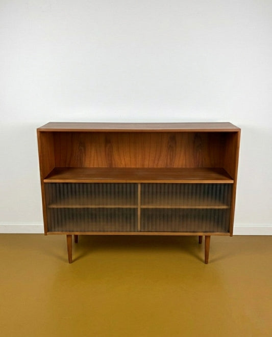 Libreria Bassa Danese Vintage Anni '50 | Teak Ante Vetro Plissettato | 120cm | 96ck2242