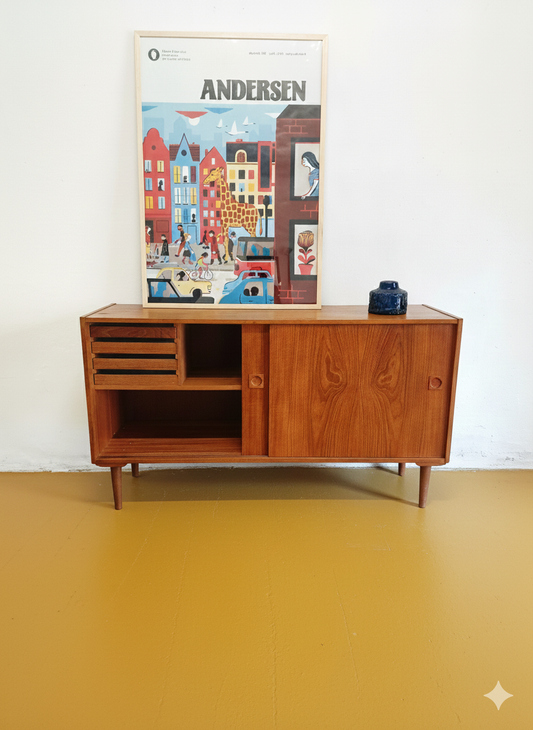 Sideboard Danese Vintage Anni '50 Teak Ante Scorrevoli Compatto 135cm