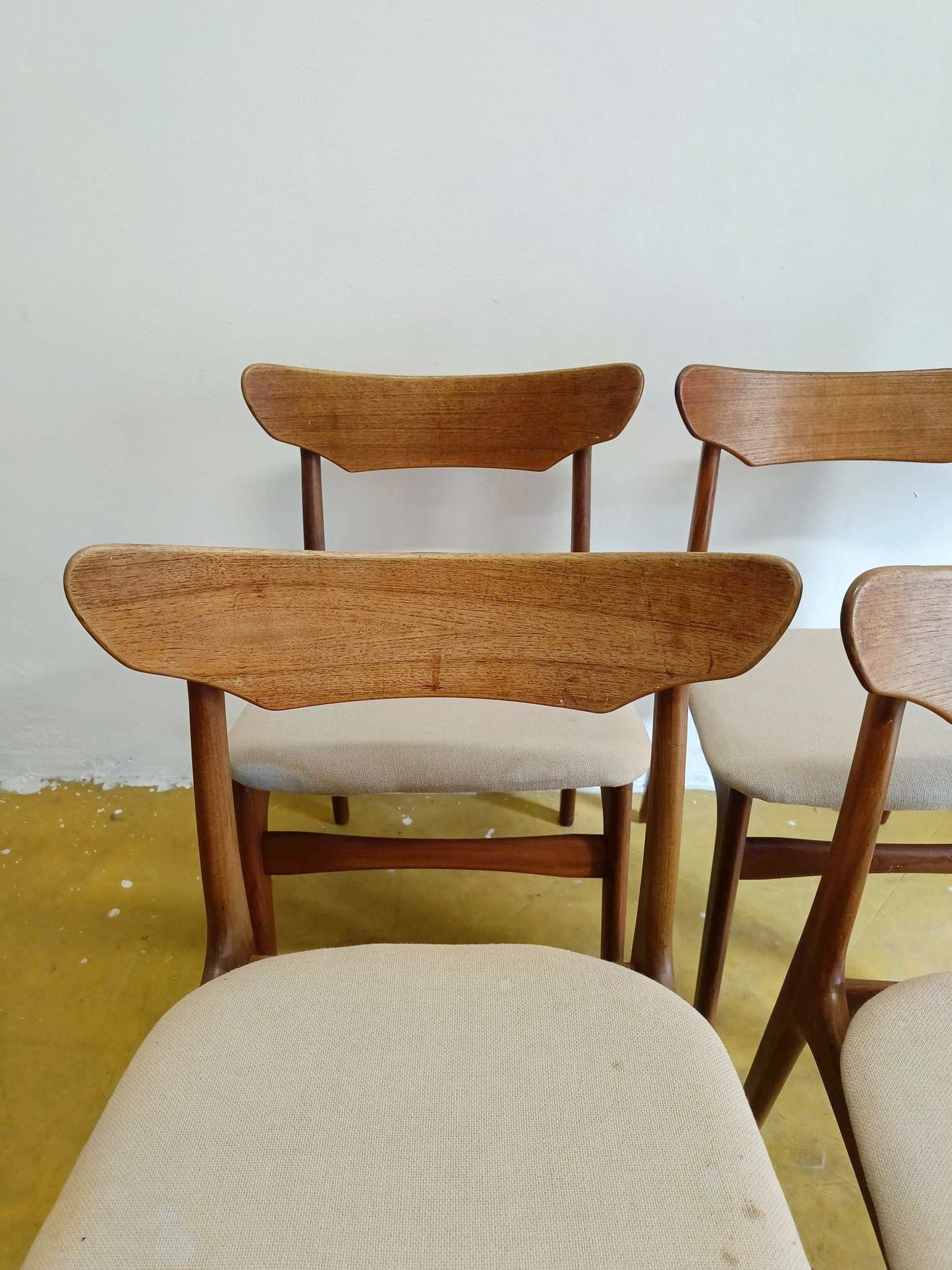 Sedie Schønning & Elgaard Danesi Vintage Anni '50 Teak | set 4 sedie bianche