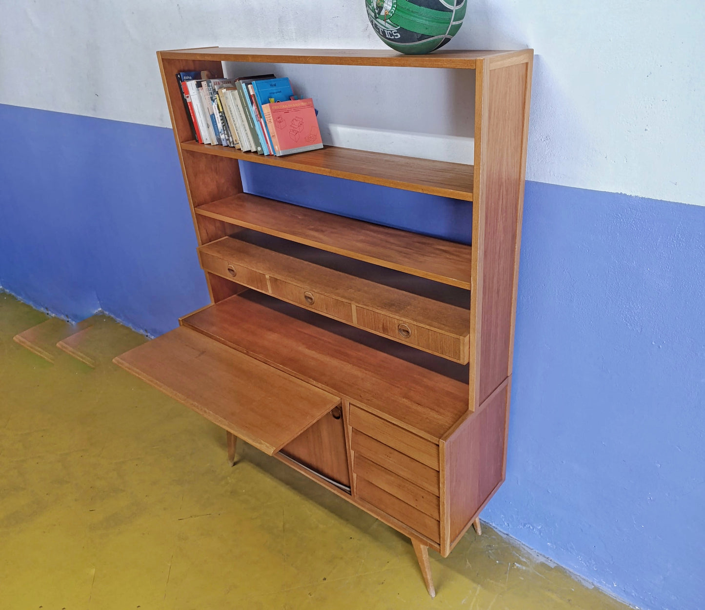 Libreria scrittoio design svedese vintage anni 60 [83sw24614] misure L.120 H.163,5 P.28