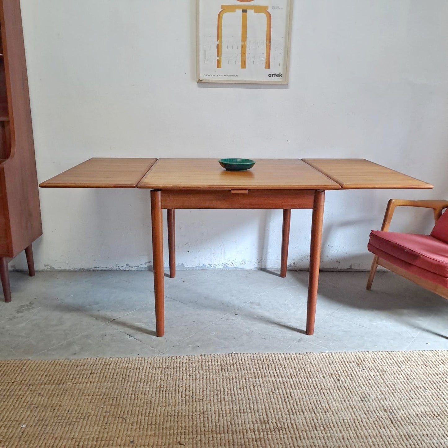 Tavolo quadrato vintage design danese anni 50 [81j42477] misure L.85x85+2x38 H.73