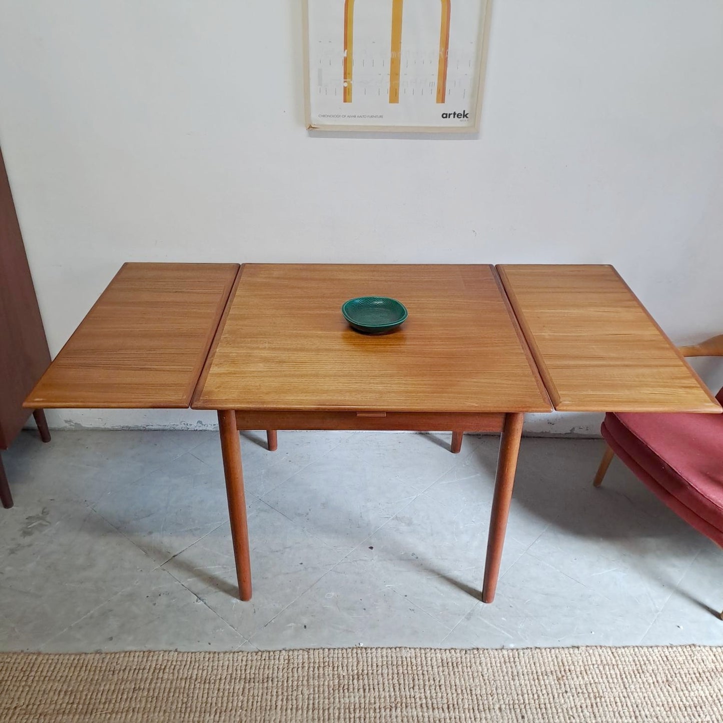 Tavolo quadrato vintage design danese anni 50 [81j42477] misure L.85x85+2x38 H.73