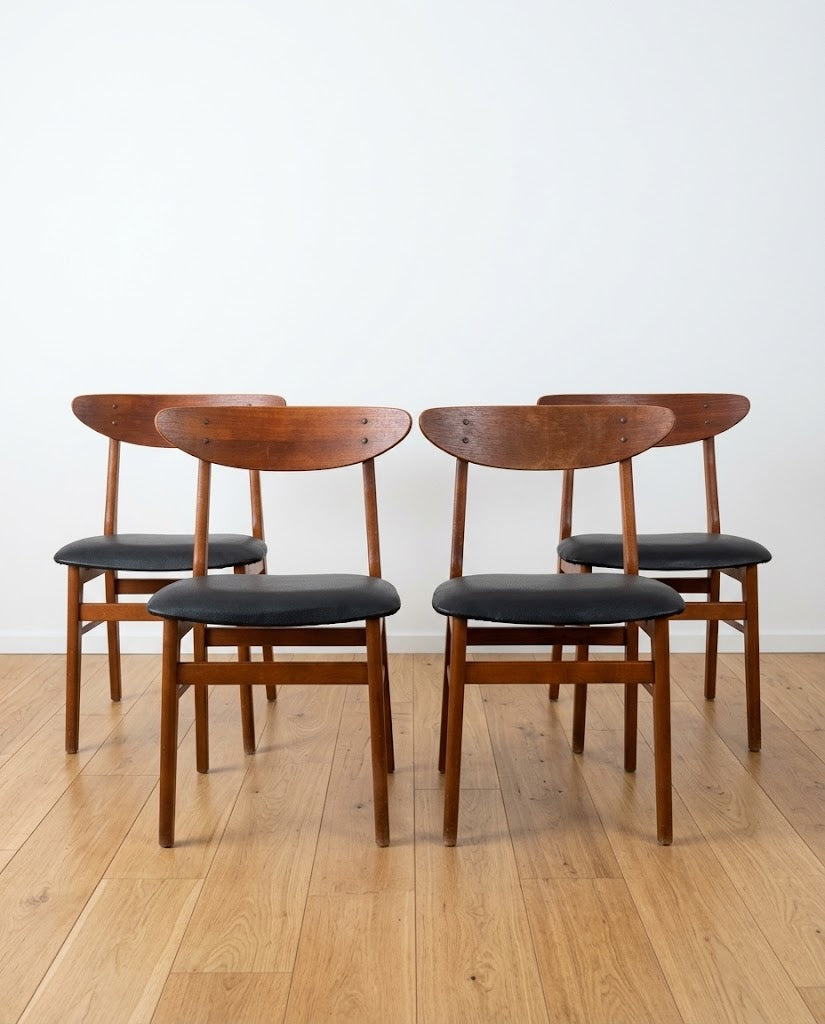 Set 4 sedie Farstrup n.210, design danese vintage anni '50, teak, vista frontale