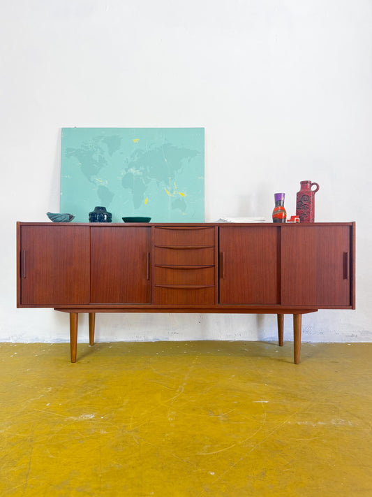 Sideboard Danese Vintage Anni '50 Teak Ante Scorrevoli Cassetti 190cm