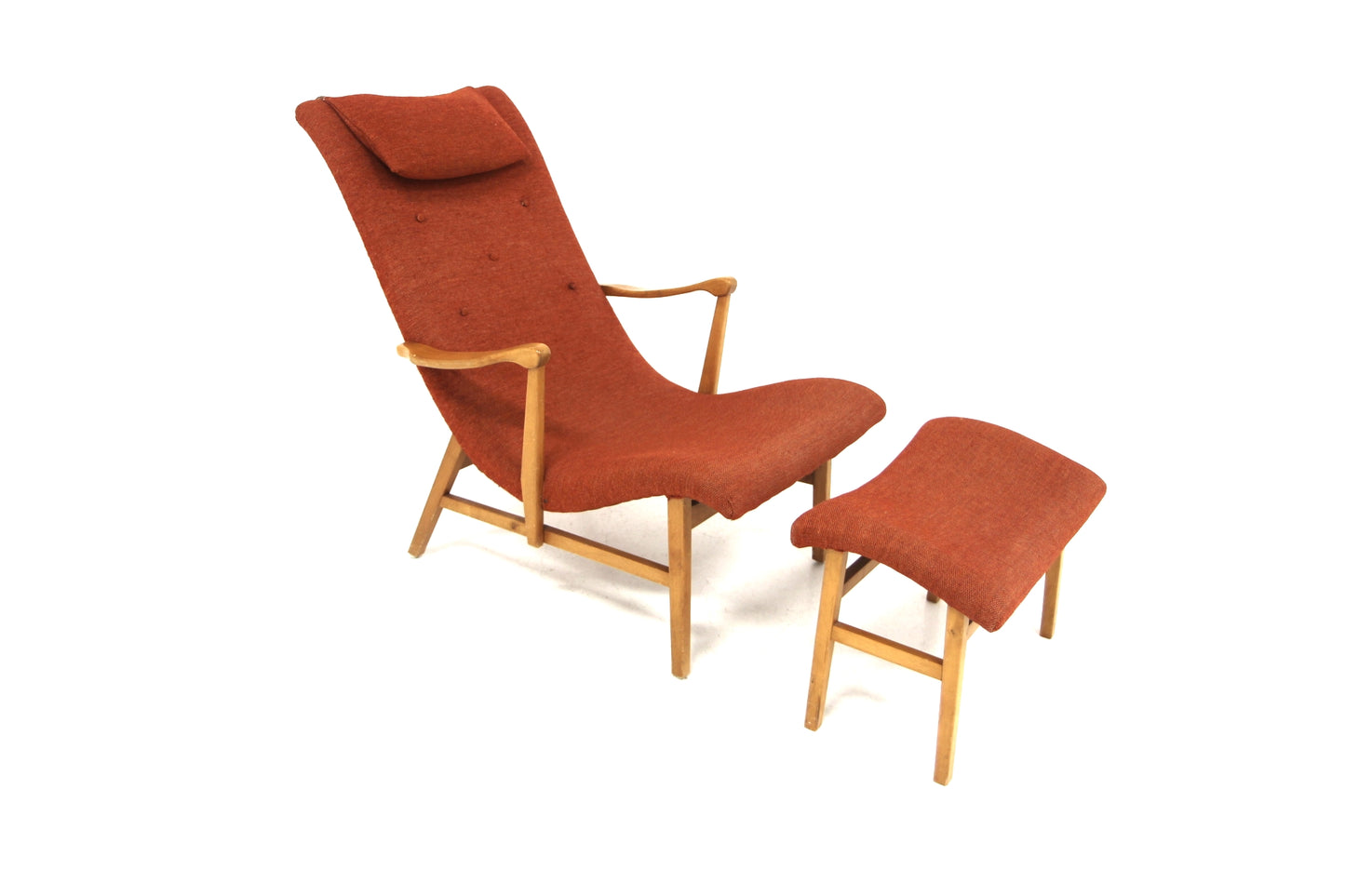 Poltrona e poggiapiedi design svedese vintage anni 50 [sw25057] misure L.67/55 H91/41 P.101/35