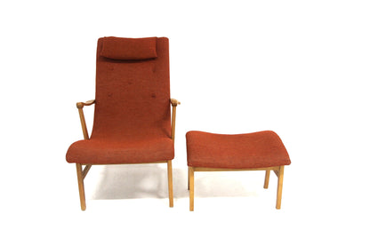 Poltrona e poggiapiedi design svedese vintage anni 50 [sw25057] misure L.67/55 H91/41 P.101/35