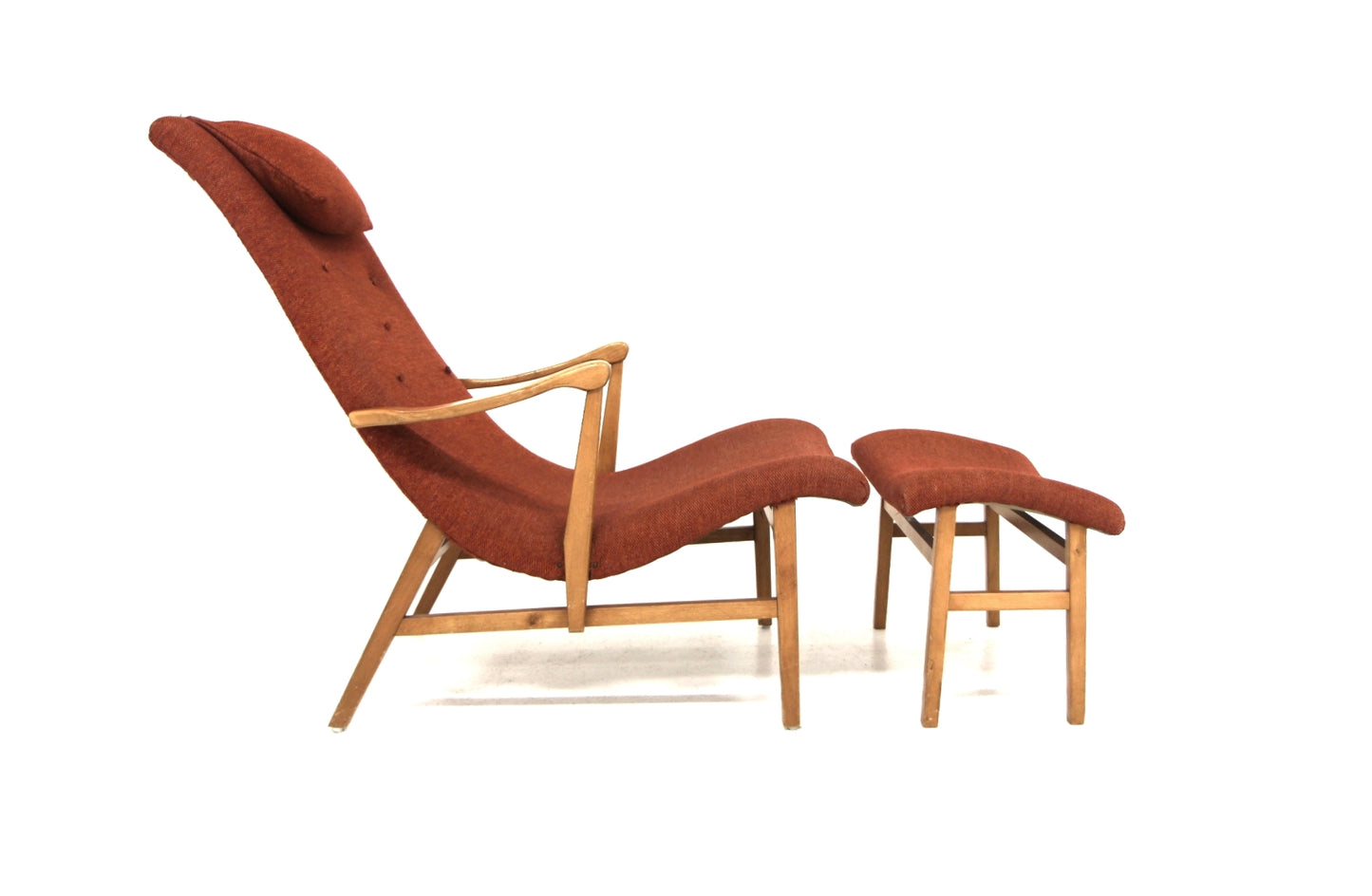 Poltrona e poggiapiedi design svedese vintage anni 50 [sw25057] misure L.67/55 H91/41 P.101/35