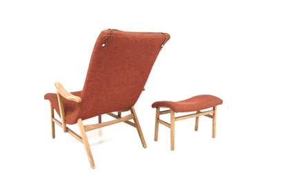 Poltrona e poggiapiedi design svedese vintage anni 50 [sw25057] misure L.67/55 H91/41 P.101/35