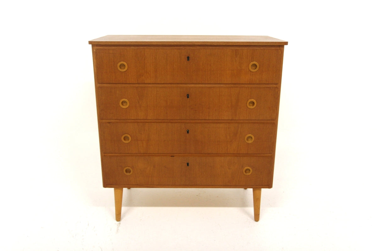 Cassettiera 4 cassetti teak e faggio design danese vintage anni 50 | sw29631