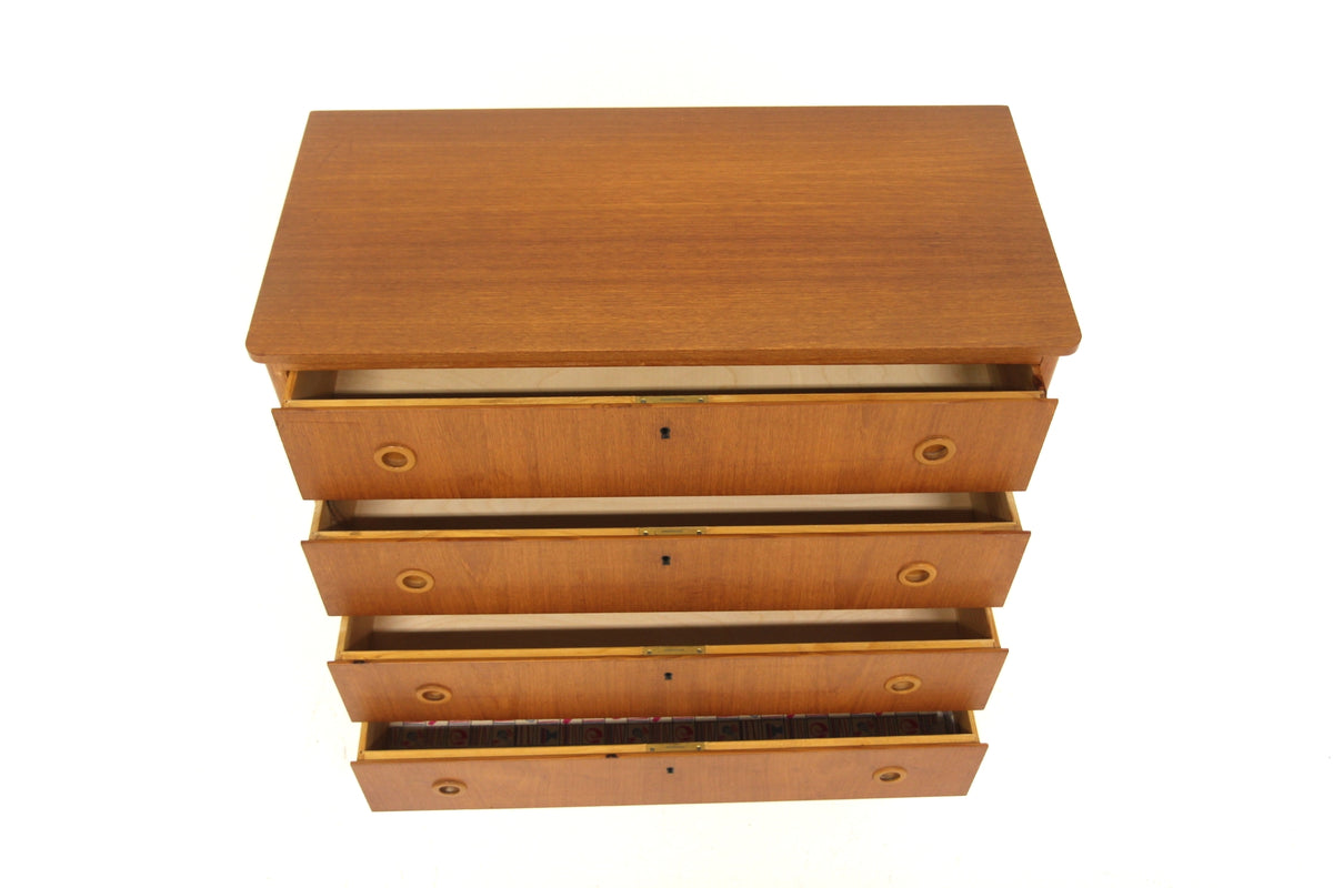 Cassettiera 4 cassetti teak e faggio design danese vintage anni 50 | sw29631