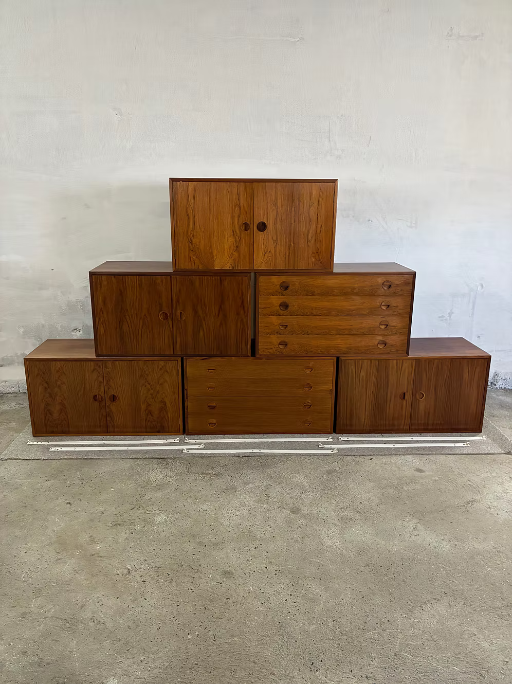 Set 6 Cassettiere/credenze muro vintage design danese anni 50 | ck2384