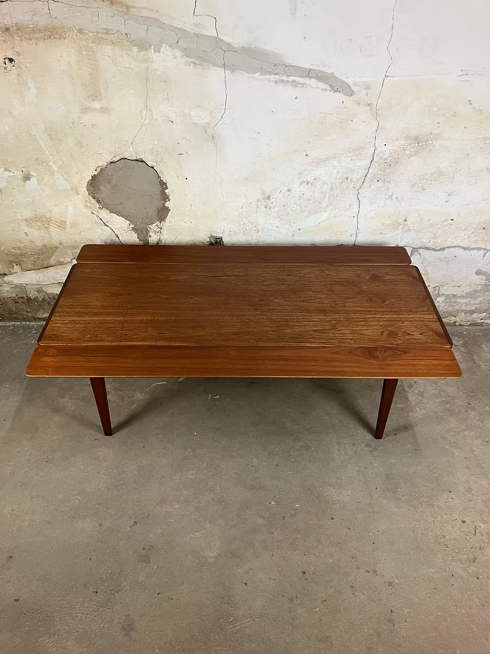 Tavolino con prolunghe vintage design danese anni 50 [ck1987] misure L.140 +15 +15 P.50