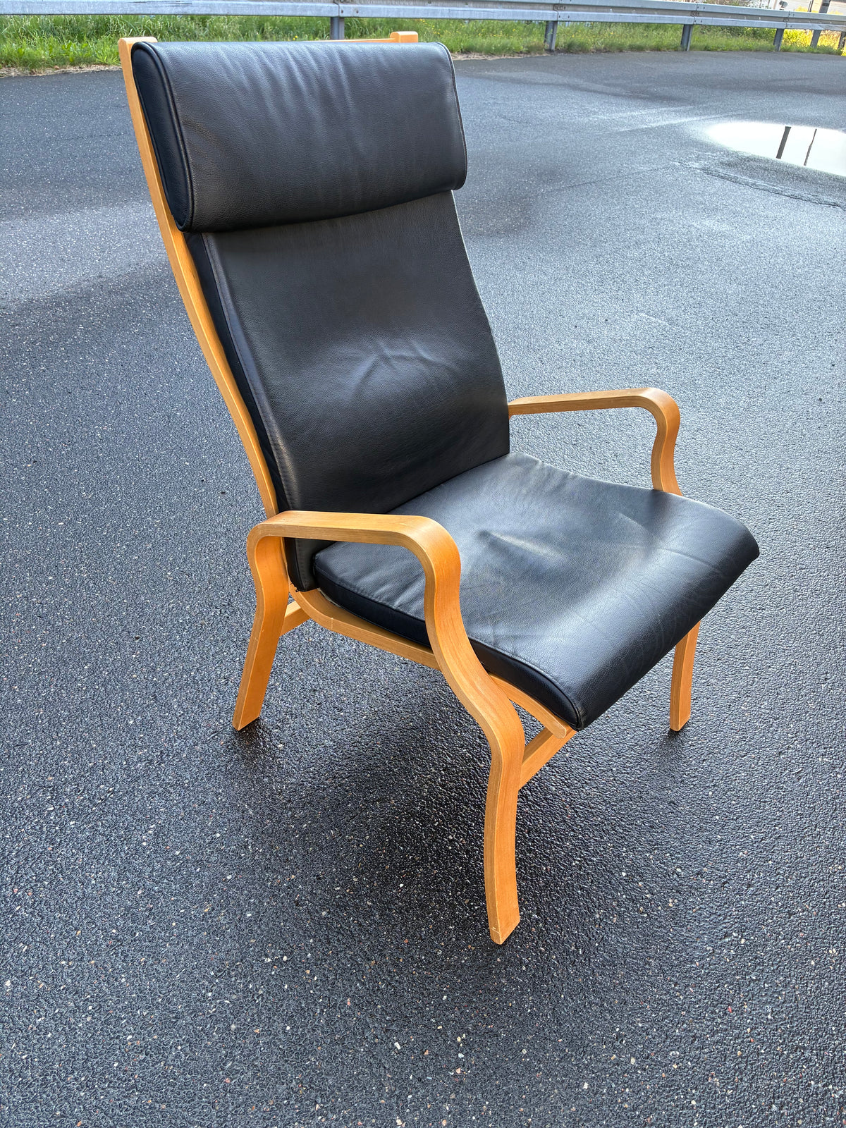 Poltrona quercia e pelle design danese vintage anni 60 | fz10636