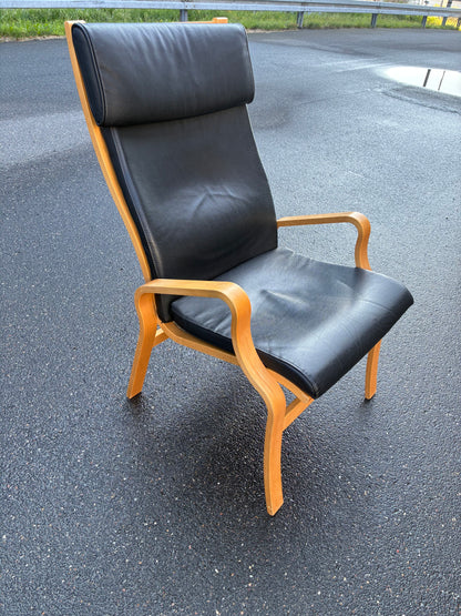 Poltrona quercia e pelle design danese vintage anni 60 | fz10636