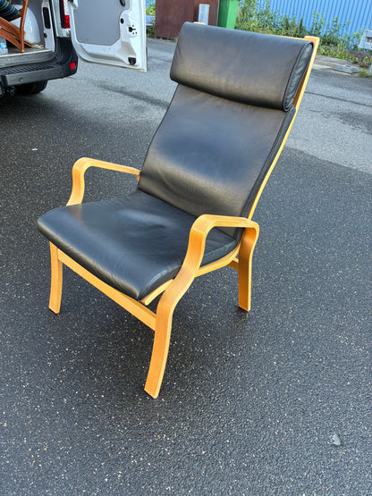 Poltrona quercia e pelle design danese vintage anni 60 | fz10636