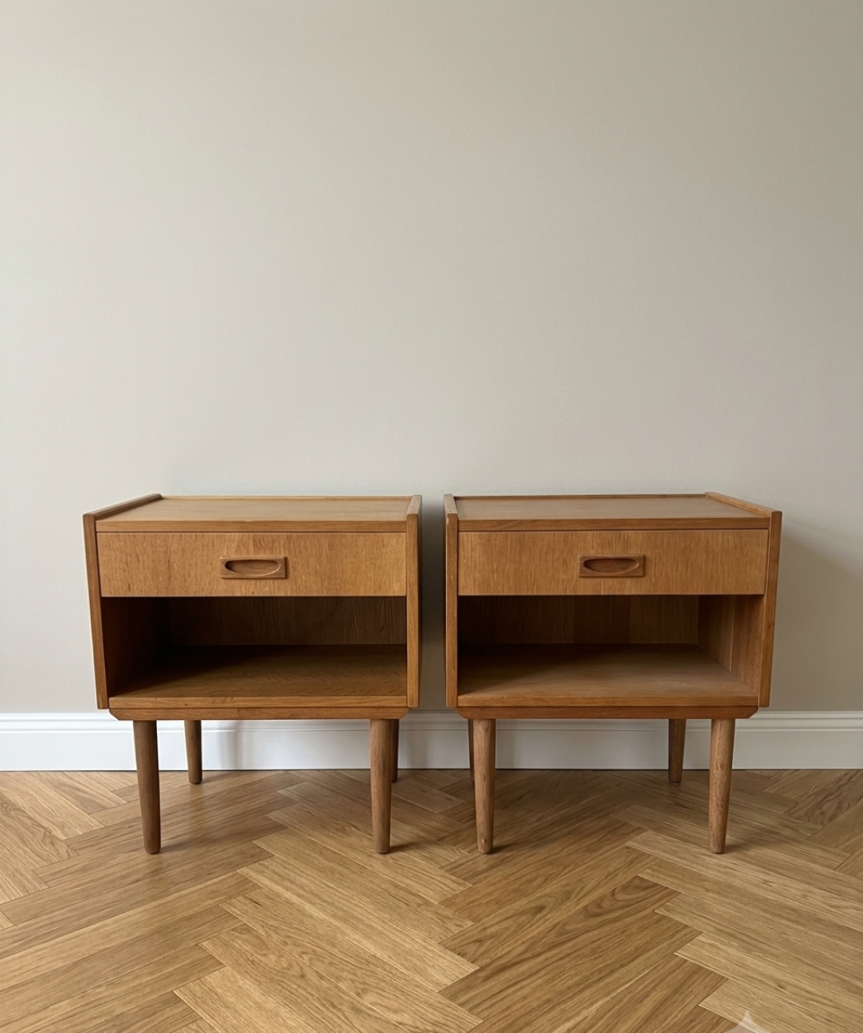 Coppia comodini in quercia design svedese vintage anni 60