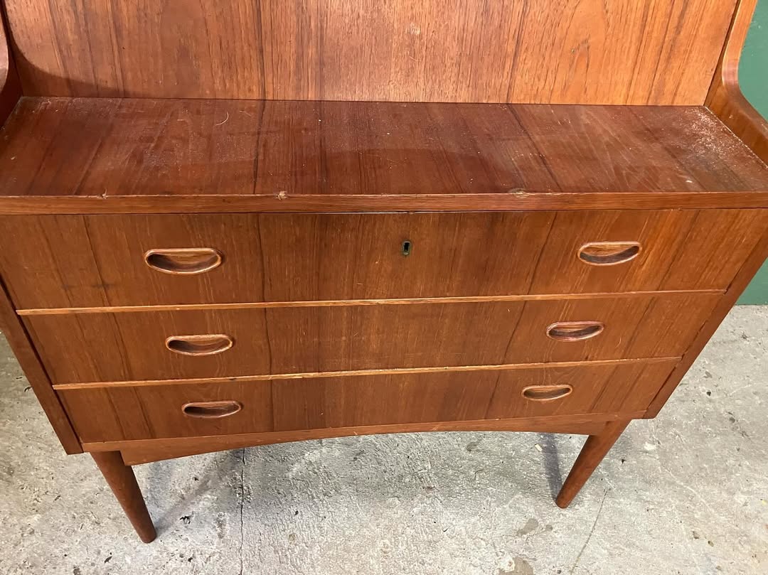Scrittoio con flap e specchio interno design danese vintage anni 60 [atk72]