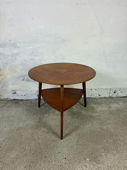 Tavolino tondo da caffè in teak - Jensen - pavimento grezzo