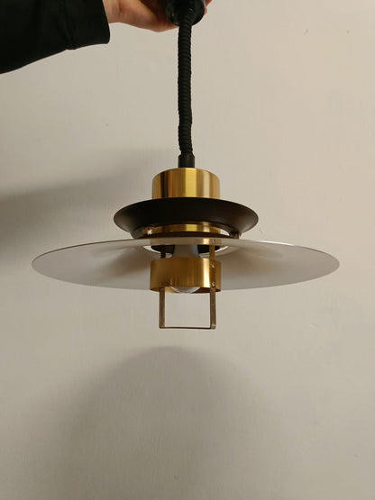 Lampada Sospensione Danese Anni '60 | Nero Ottone | Dischi | 40cm