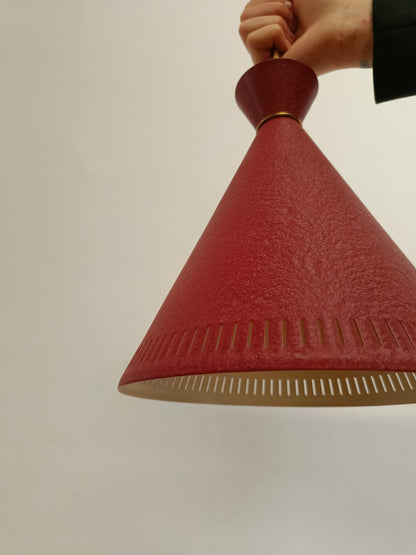 Lampada Sospensione Bent Karlby design danese Anni '50 | Metallo Rosso | 25cm |94vnt2b