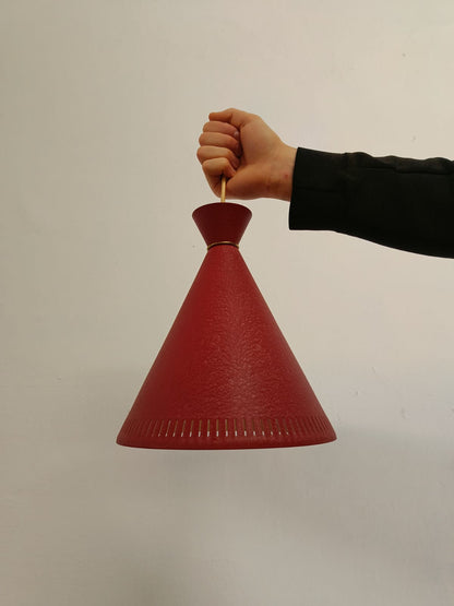 Lampada Sospensione Bent Karlby design danese Anni '50 | Metallo Rosso | 25cm |94vnt2b