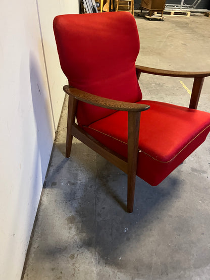 Poltrona rossa in quercia design danese anni 60 | fz9736