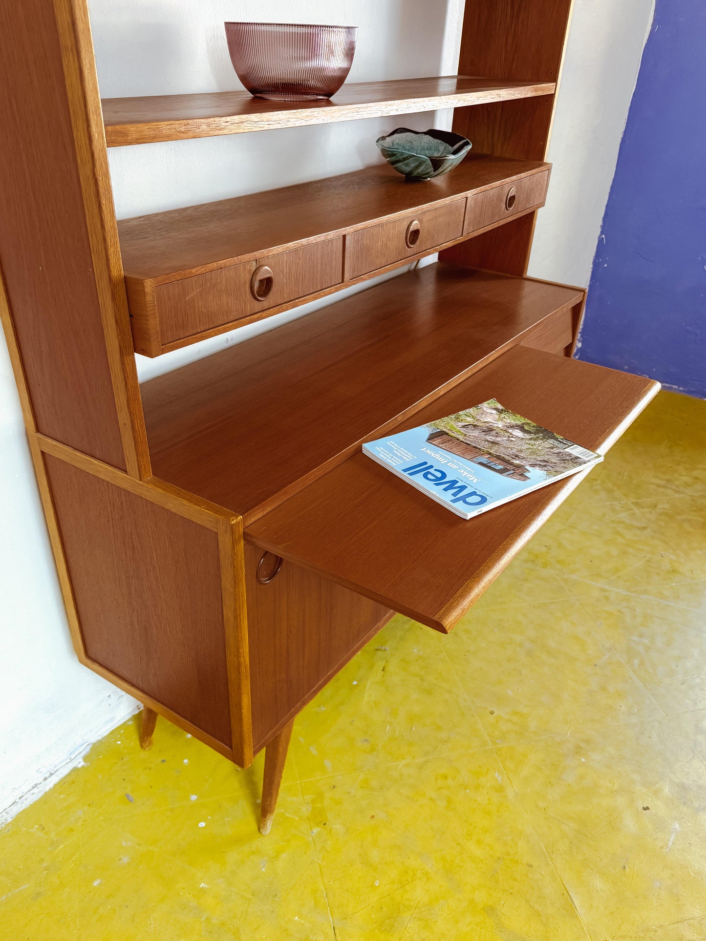 Libreria scrittoio design svedese vintage anni 60 [83sw24614] misure L.120 H.163,5 P.28