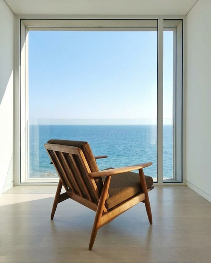 Poltrona danese vintage anni '60 in teak con schienale alto a stecche, design scandinavo mid-century