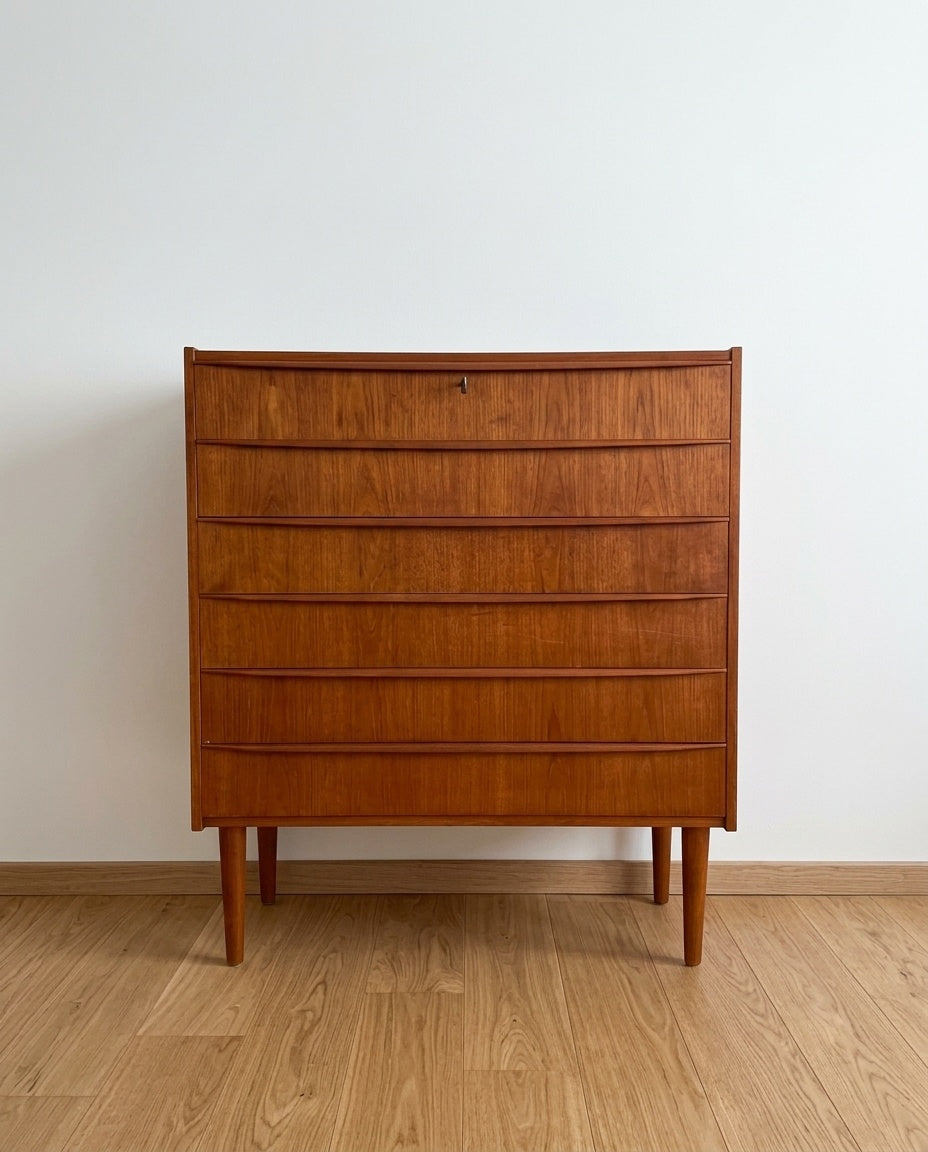 Cassettiera Danese Anni '50 Teak | 5 Cassetti Specchio Restaurata | 88cm | 99vnt88