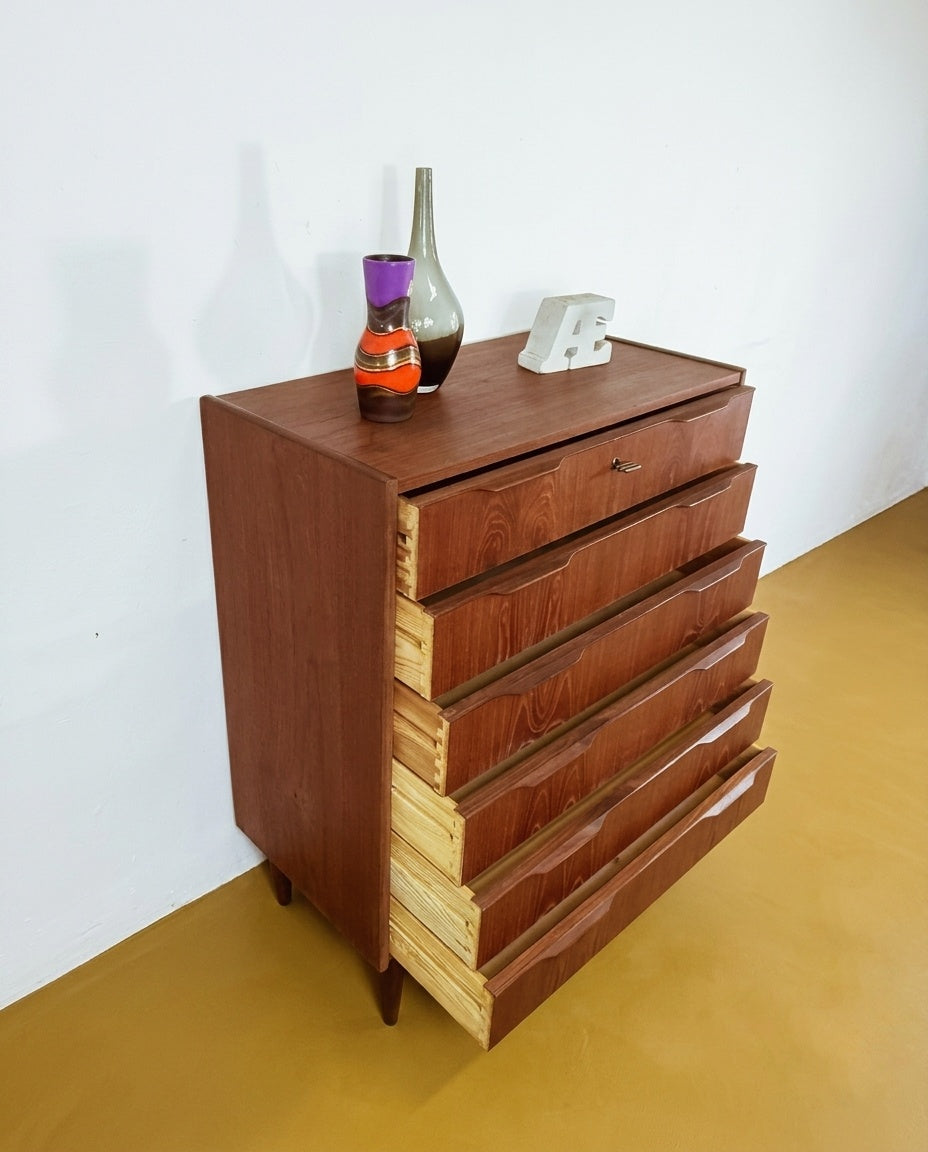 Cassettiera Danese Teak Anni 50 | 6 cassetti restaurata | 105cm | 93vnt3