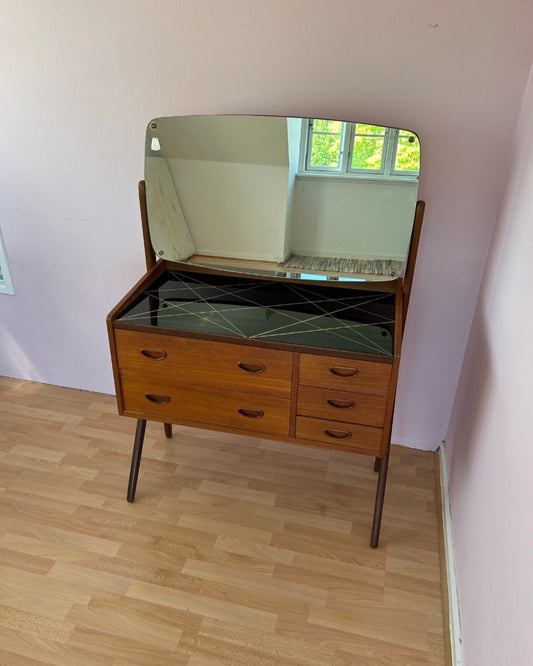 Toletta Danese Anni '50 Teak | 5 Cassetti Specchio Restaurata | 78cm | 99vnt